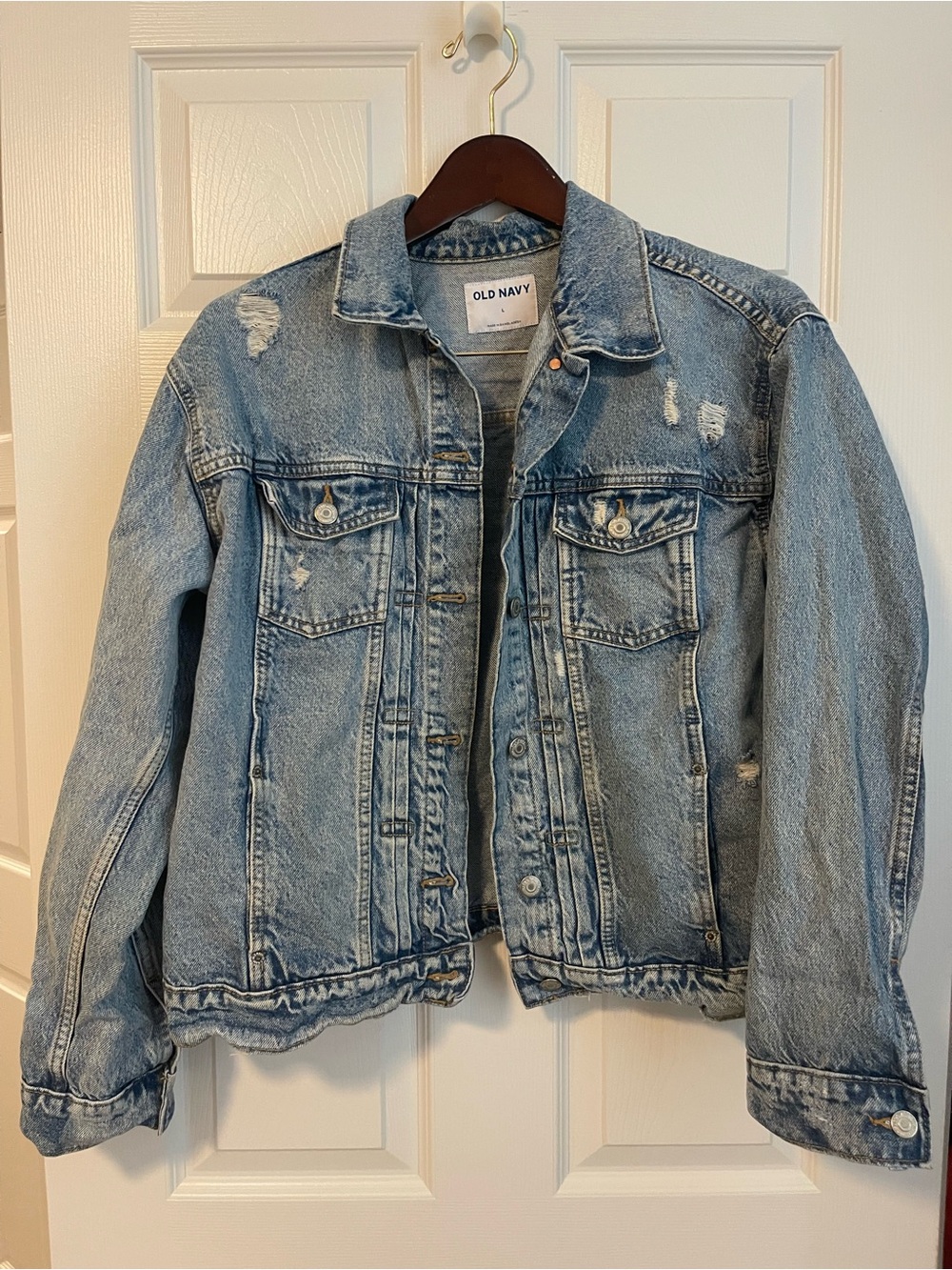 Old Navy Light Wash Distressed Denim Jacket - Women's